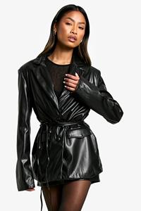 Boohoo Pu Blazer Met Ceintuur En Ceintuur, Black