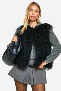 Boohoo Faux Mongolian Fur Bodywarmer, Black