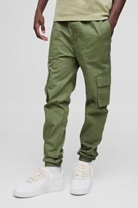Boohoo Skinny Fit Cargo Broek Met Elastische Taille En Enkel Detail, Khaki