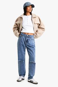 Boohoo Petite Versleten Mom Jeans Met Hoge Taille, Vintage Blue