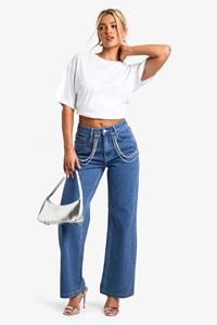 Boohoo Jeans Met Rechte Pijpen En Steentjes, Mid Wash