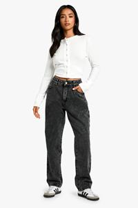 Boohoo Petite Basic Gebleekte Jeans Met Rechte Pijpen, Washed Black