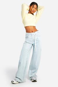 Boohoo Gebleekte Wide Leg Jeans Met Afneembare Kanten En Rok Met Strik, Washed Blue