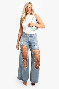 Boohoo Super Wide Leg Jeans Met Parel Zoom, Light Wash