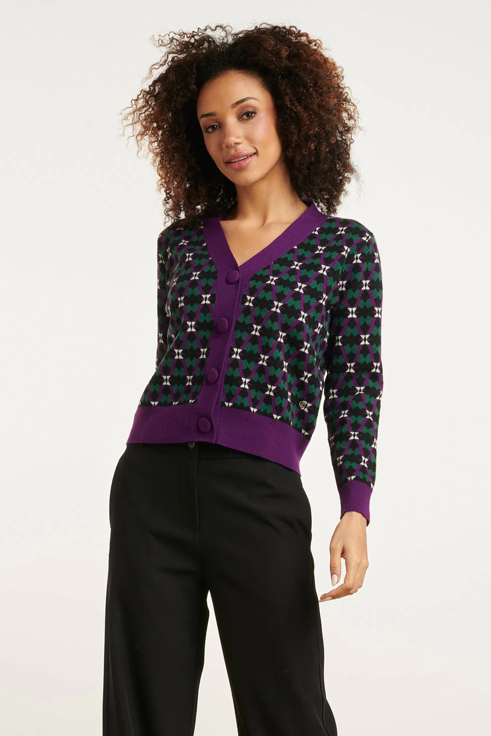 Smashed Lemon 24781 gebreide cardigan met retro print |