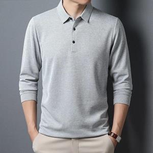 TryTry Heren Business Casual Polo T-shirt met lange mouwen Zomer Comfortabele effen katoenen top XXXXL zwart
