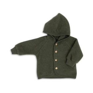 Engel - Kinder Kapuzenjacke mit Holzknöpfen - Wollen vest, olijfgroen