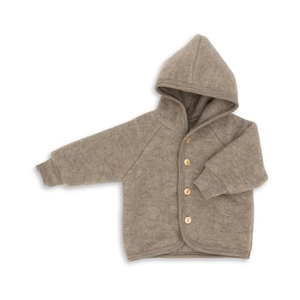 Engel - Kinder Kapuzenjacke mit Holzknöpfen - Wollen vest, bruin