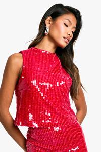 Boohoo Jeans Top Met Pailletten En Hoge Hals, Fuchsia
