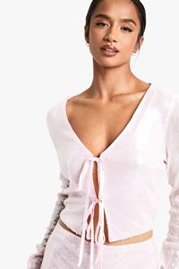 Boohoo Petite Top Met Pailletten En Strik, Pink