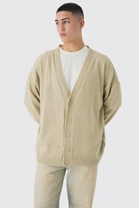 Boohoo Gebreide Bouclé Cardigan Met Drop Shoulder Schouders, Stone