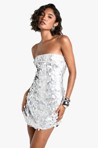 Boohoo Tall Strapless Mini Jurk Met Pailletten, Gun Metal