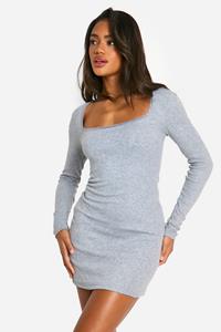 Geribbelde Mini Jurk Met Kanten Zoom, Grey Marl