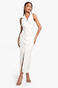 Boohoo Doorknoop Jurk Met Bengaline Kraag, Ivory