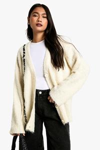 Boohoo Gebreide Bouclé Cardigan Met Stiksels, Cream