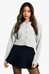Boohoo Zachte Gebreide Bomber Cardigan, Grey