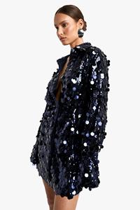 Boohoo Glitter Blouse Jurk Met Pailletten, Navy