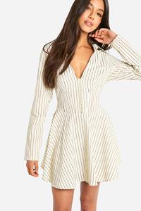 Boohoo Skater Blouse Jurk Met Korset Detail, Cream