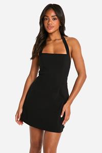 Boohoo Bengaline Skater Jurk Met Vierkante Hals, Black