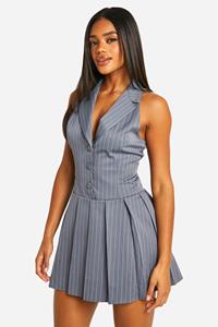 Boohoo Gestreepte Tennis Jurk Met Gilet, Charcoal