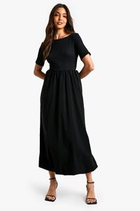 Boohoo Midaxi Jurk Met Textuur En Volle Rok, Black