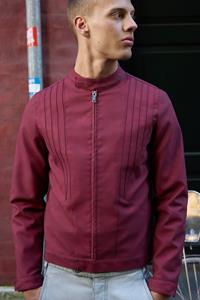 Man Gebleekte Monochrome Pu Biker Jas In Bordeaux, Burgundy