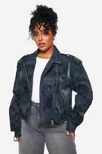 Plus Nepleren Vintage Look Biker Jas, Grey
