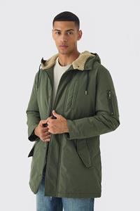 Boohoo Oversized Kaki Parka Jas Met Nepwollen Voering En Capuchon, Khaki