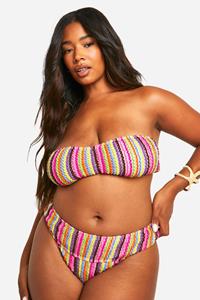 Boohoo Plus Gekreukelde Bandeau Bikini Met Hoge Taille, Multi