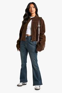 Boohoo Petite Flared 30" Jeans Met Hoge Taille, Vintage Wash