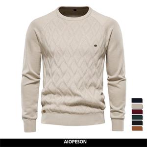 AIOPESON Men Fashion AIOPESON Argyle heren Basic Trui Effen Kleur O-hals Gebreide Mannelijke Trui Winter Mode Nieuwe Truien voor Mannen XL 78-85 kg kaki