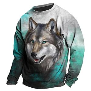 ETST 05 Heren Herfst Lange Mouw T-shirt Wolf Dier Grafische 3D Print Tees Top Harajuku Pullover Casual Oversize Streetwear Herenkleding S