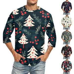 Xingben Two Men's Christmas print Round Neck Three Quarter Sleeve Top T-shirt XXL wit