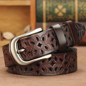 Fairy Vrouwen riem hol patroon kunstleer koeienhuid lederen riem met vintage pin gesp dames jeans rood