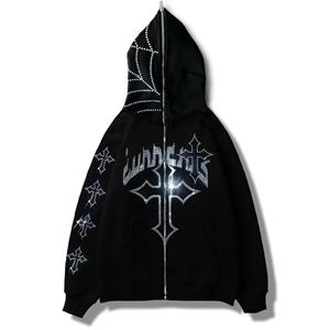 ZSIIBO Amazing Mannen Y2K Fashion Hoodie Strass letter graphics Print Zip Hoodie kleding Hoodies Goth Sweatshirt met lange mouwen Oversized Top M zwart
