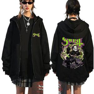 New Movement Ghost Band Rits Hoodie Mannen Hip Hop Oversized Mode Cartoon Anime Grafische Print Zip Up Hoodies Mannelijke Rock Gothic Sweatshirts M zwart