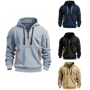 EG41NB Hoodie voor heren Hoodies met kwartrits Capuchon Effen zak Sport- en outdoor-streetwear Cool Casual Lente- en herfstkleding Hoodies Sweatshirts Herenjassen L zwart