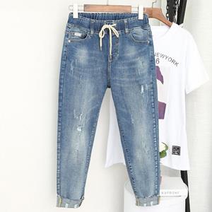 JY85HA Hoge taille damesmode casual jeans Boyfriend denim jeans potloodvoeten broek XL blauw