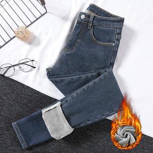 FP64TH Winter Herfst Winter Plus Fluwelen verdikking Hoge taille Stretch Grote maten Dames Potloodbroek Jeans Denim cropped broek 25 zwart