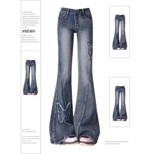 XK22GD Dames Blue Flare Jeans Baggy Vintage jaren 90 Esthetische Lage Taille Cowboy Broek Harajuku Denim Broek Y2k Trashy Emo 2000s Kleding L zwart