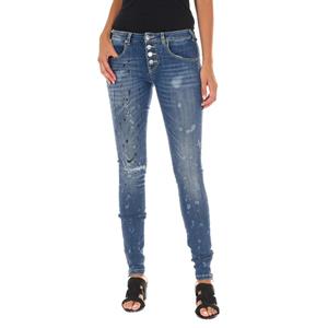 Lange denimbroek voor dames met een versleten en geverfd effect 10DBF0760 25-USA blauw