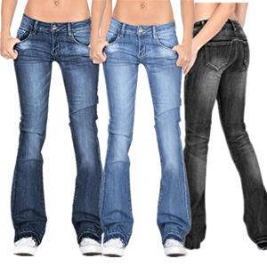 WQJ17EP Damesjeans Skinny flare-broek Damesbroek Lange effen kleur jeans L zwart