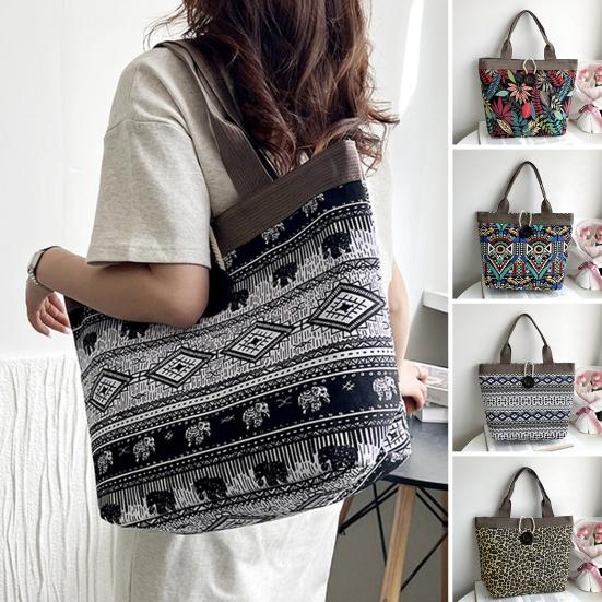 Canvas tas Etnische voor vrouwen Stijl Patroon Schoudertas Retro Casual Tote Handtas Splicing