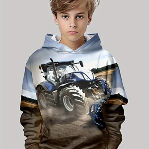 ETST 006 Jongens 3D Tractor Print Fashion Sweatshirt Polyester Spandex Blend Casual Hoodie met Lange Mouwen 100