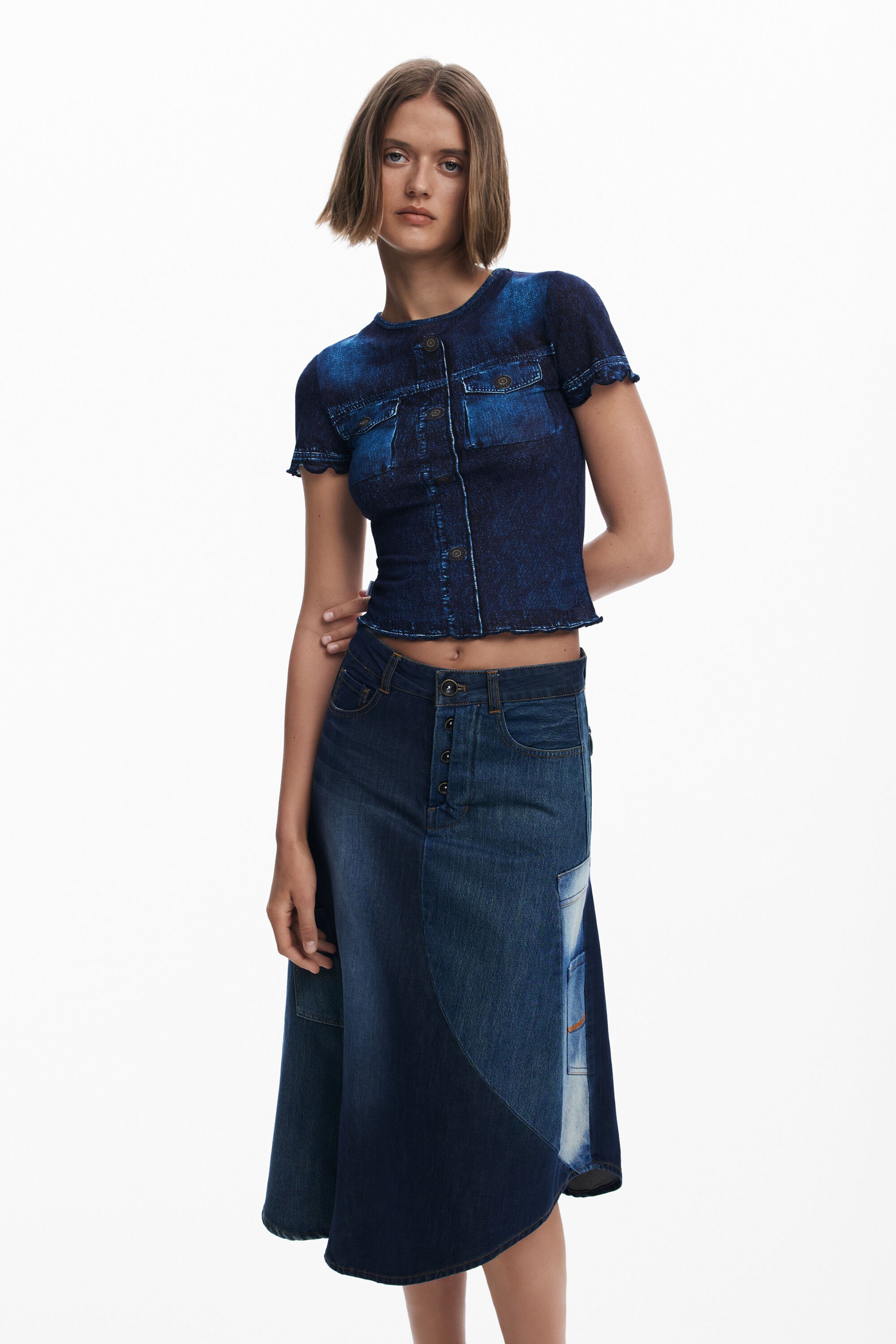 desigual Patchwork denim rok - BLUE