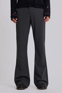 Jaded Man Grey Pinstripe Stacked Bootcut Suit Pants
