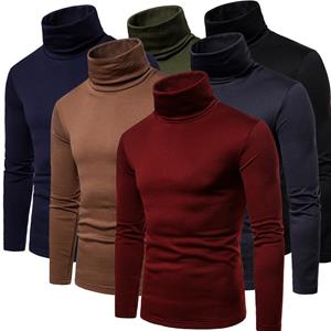EG76LD Heren Slim Fit Lange Mouw Mock Turtleneck Pullover Trui Effen Kleur Gebreide Thermische Ondergoed Trui L zwart
