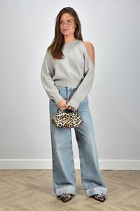 Lisa Yang sweater Leora gebreide one-shoulder trui grijs