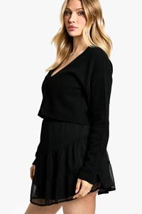 Boohoo Zwangerschap Chiffon Mini Rokje Met Elastische Taille En Laagjes, Black