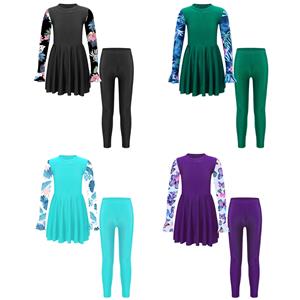 YONGHS Tweedelig zwempak voor kinderen, volledig lichaam, volledige dekking, lange mouw, topbroek, Burkini-setzwempak 7-8 Years zwart